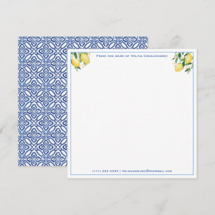 Tack för Positano Lemons Blue Tiles Baby Shower Anteckningskort