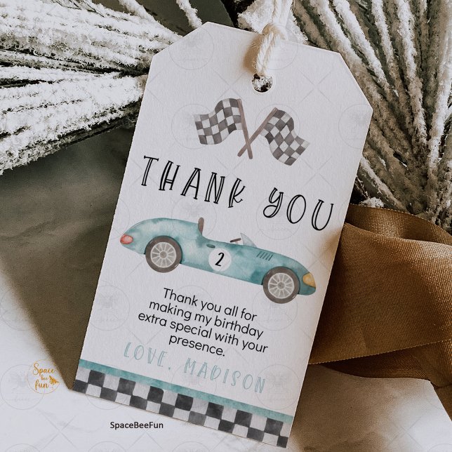 Tack för present för racingbil Favorit Två snabba  Presentetikett ( Two fast gift tag,Birthday favor tags,Party Racing car,gift tag,Thank you tag,vintage car tag,
)