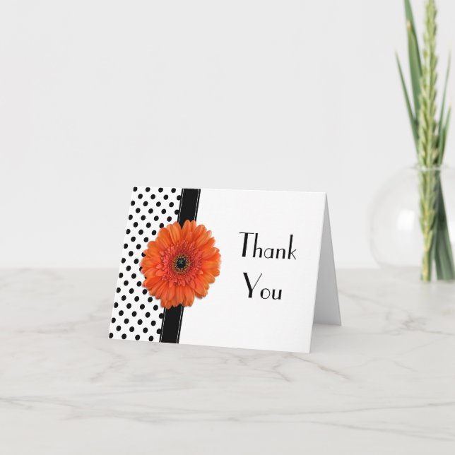 Tack för prickig orange tusensköna bröllopsdusch kort (Framsida)