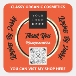 Tack för QR-Logotypen Guld Orange Fyrkantigt Klistermärke