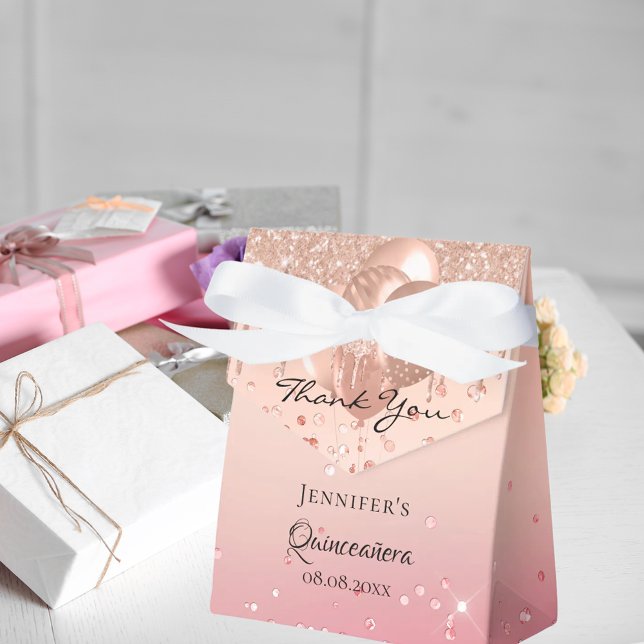 Tack för Quinceanera-ballonger i rosa ros guld Presentaskar (Skapare uppladdad)