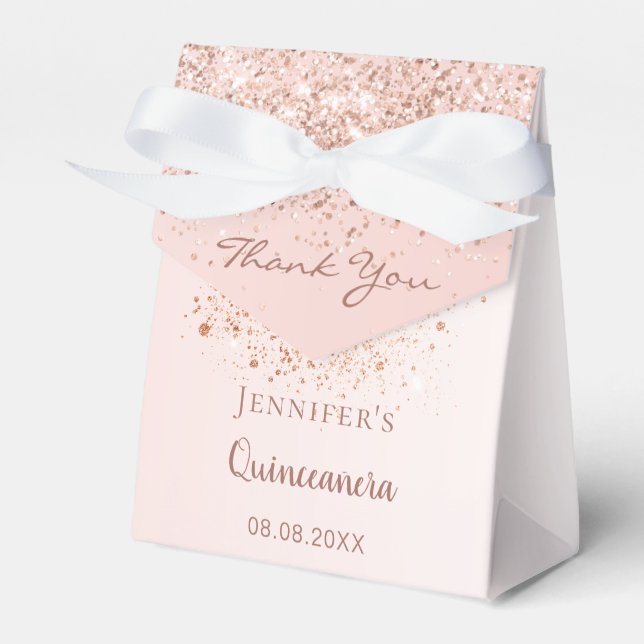 Tack för Quinceanera ro guld glitter  rosa Presentaskar (Framsidan Sidan)