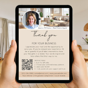 Tack för recensionsförfrågan med QR-kod Foto Beige Kort