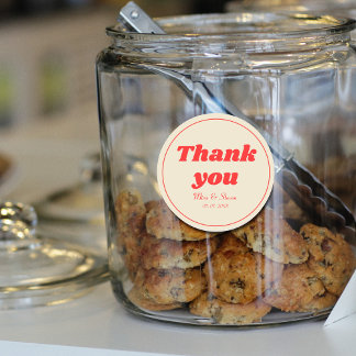 Tack för Red Retro Vintage Typography bröllop Runt Klistermärke