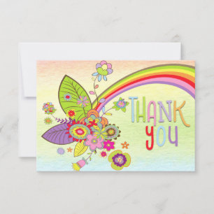 Tack för Retro Colorful Rainbow Flowers Message Kort