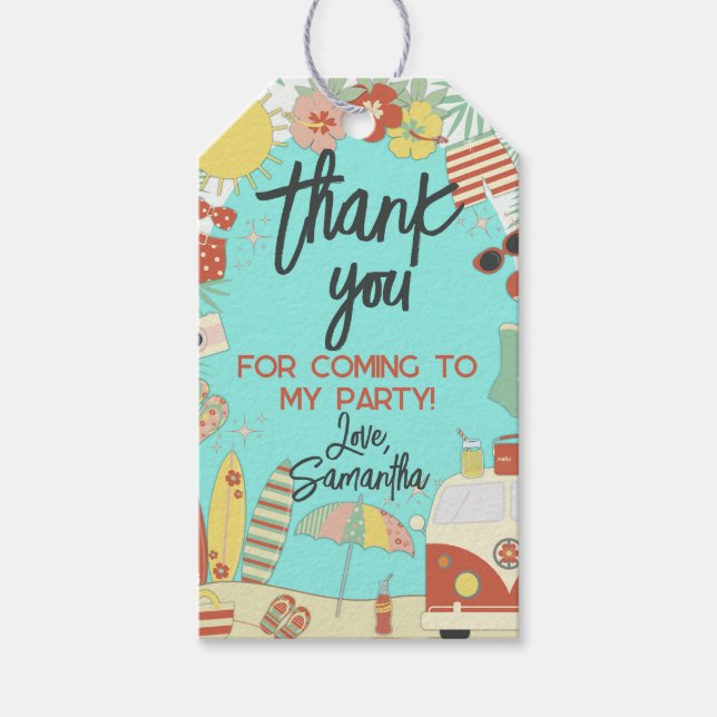 Tack för Retro Groovy Snyggt Beach Party Presentetikett (Framsidan)