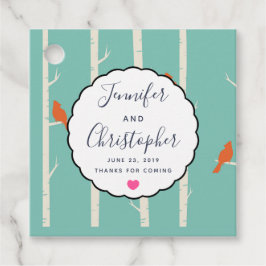 Tack för Retro Orange Birds på Birch Träd Bröllop Gåvor Etiketter