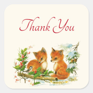 Tack för retur-julscen i Vintage Foxes Fyrkantigt Klistermärke