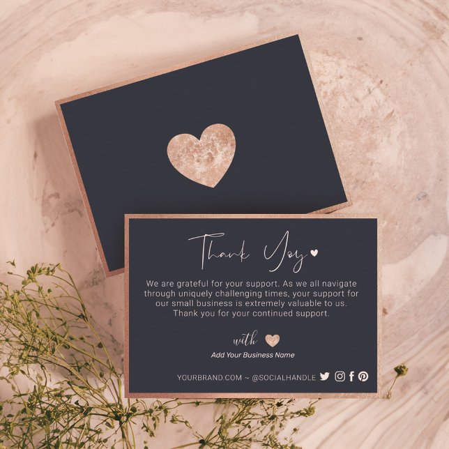 Tack för Ro Guld Heart-flottan Lojalitetskort (Thank You For Your Business Rose Gold Heart Navy Loyalty Card)