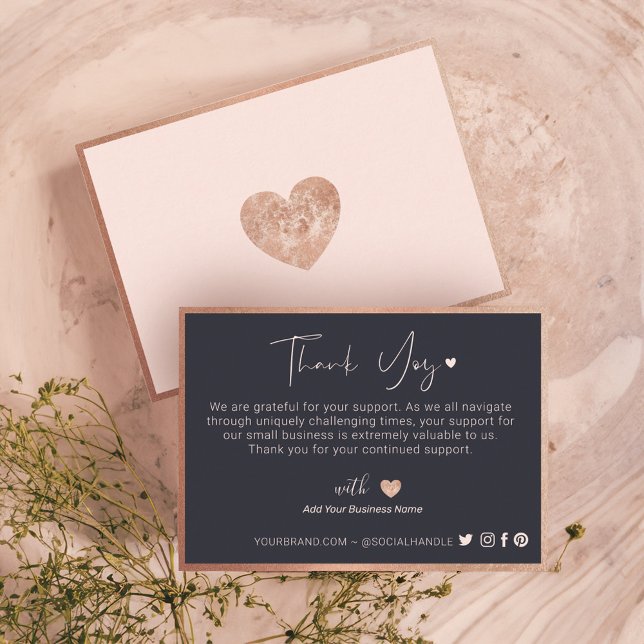 Tack för Ro Guld Heart-Rosan Lojalitetskort (Thank You For Your Business Rose Gold Heart Pink Loyalty Card)