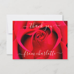 Tack för Röd ros Blommigt i elegant Script Kort
