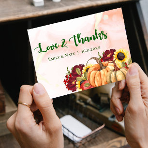 Tack för Romantic Pumpkin Höst löv Fall Wedding Vykort