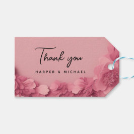 Tack för rosa 3d-blommor bröllop presentetikett