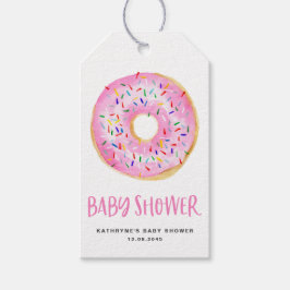 Tack för Rosa av vattenfärgen Donut Baby Shower Presentetikett