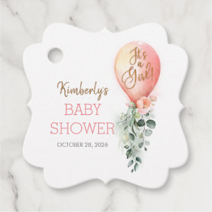 Tack för Rosa Ballon Baby Shower Gåvor Etiketter