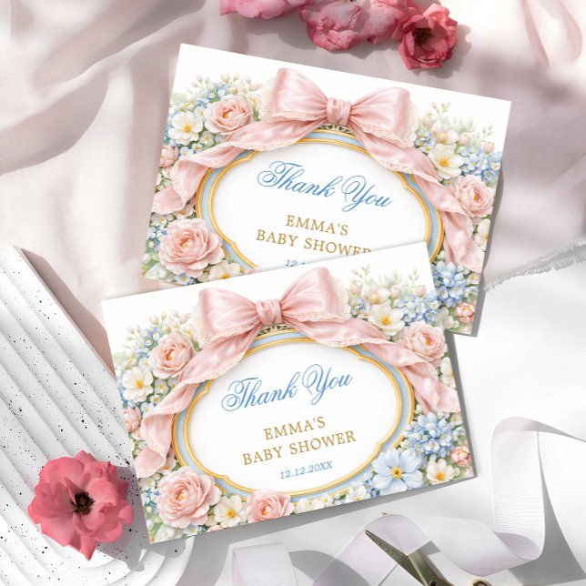 Tack för rosa bandet Coquette flicka baby shower Kort (Skapare uppladdad)
