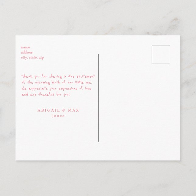 Tack för rosa bebyshower-ultraljud vykort (Baksida)