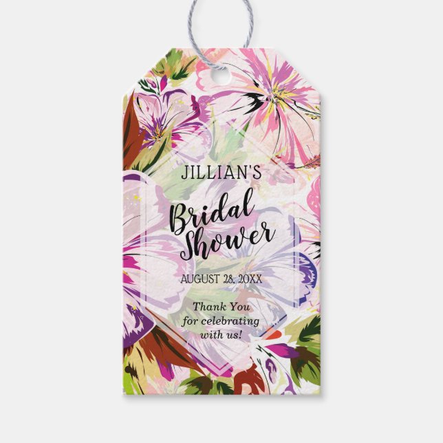 Tack för rosa blommig bröllopstårt-inspirerad bröl presentetikett (Framsidan)