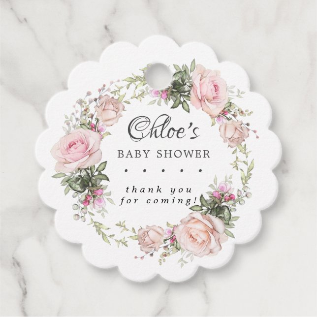 Tack för Rosa Blommigt Baby Shower Gåvor Etiketter (Framsida)