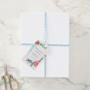 Tack för rosa Blommigt-bröllop Presentetikett