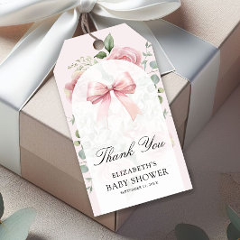Tack för rosa Blommigt Coquette Bow Baby Shower Presentetikett