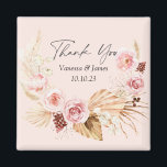 Tack för  Rosa Boho Watercolor Blommigt Magnet<br><div class="desc">Rosa vattenfärg Boho Blommigt Pampas Grass Wedding favornet magnet</div>