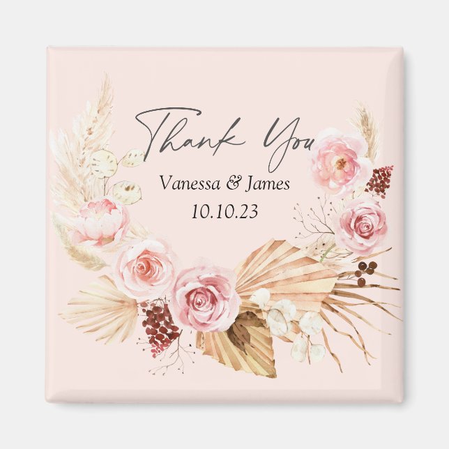 Tack för  Rosa Boho Watercolor Blommigt Magnet (Framsidan)