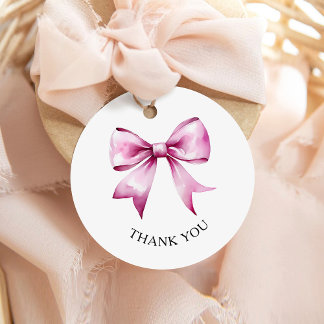 Tack för rosa Bow Ribbon Baby Shower Gåvor Etiketter