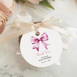 Tack för rosa Bow Ribbon Baby Shower Gåvor Etiketter