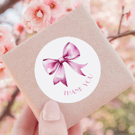 Tack för rosa Bow Ribbon Baby Shower Runt Klistermärke