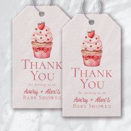 Tack för rosa Cuptårta Hearts Baby Shower Presentetikett