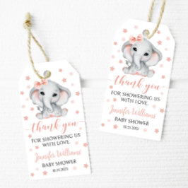 Tack för rosa elephant flicka dusch, märkre presentetikett