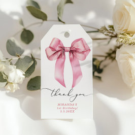 Tack för rosa födelsedagsfirande med Rosett-flicka Presentetikett