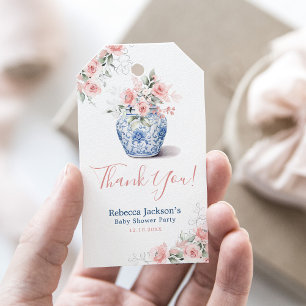 Tack för Rosa Ginger Burk Baby Shower Presentetikett