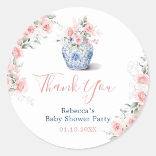 Tack för Rosa Ginger Burk Baby Shower Runt Klistermärke