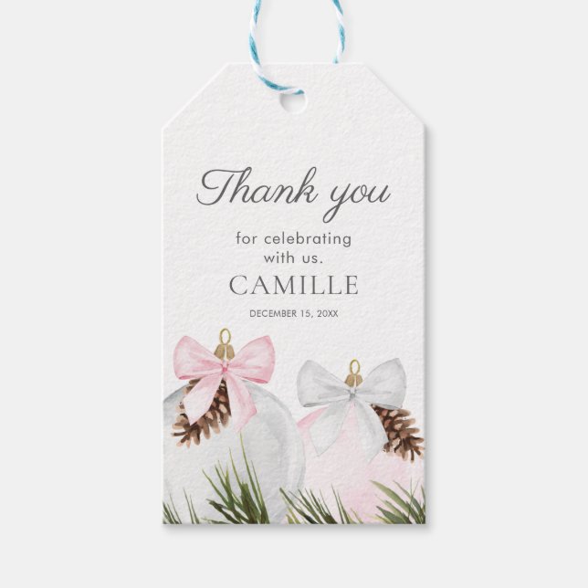 Tack för Rosa Girl Baby Shower Presentetikett (Framsidan)