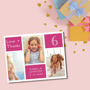 Tack för rosa Girly Photo Collage Birthday Kärlek Kort
