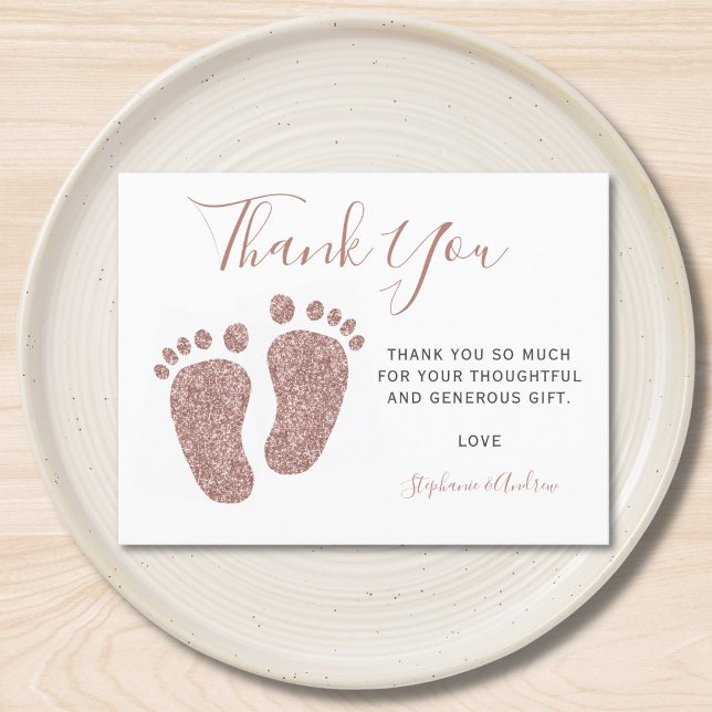 Tack för  Rosa Glitter Feet Baby Shower Vykort (Skapare uppladdad)