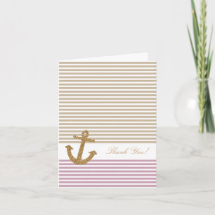 Tack för rosa Guld Rand Glitter Anchor Kort