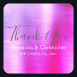 Tack för rosa Lila bröllop Fyrkantigt Klistermärke<br><div class="desc">Rosa och Lila Ombre Bröllop Seal Favor Tack Sticker. Det här klistermärket kan anpassas till ditt namn och bröllop-datum och användas för att försegla dina bröllopsinbjudningar eller favoritpåsar. Kontakta designern om du vill matcha objekt.</div>