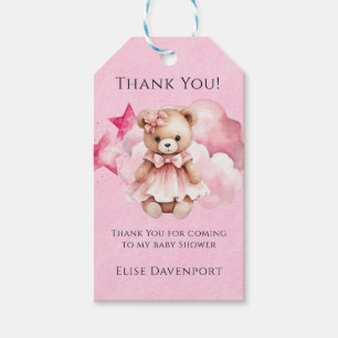 Tack för Rosa Nalle Baby Shower Presentetikett