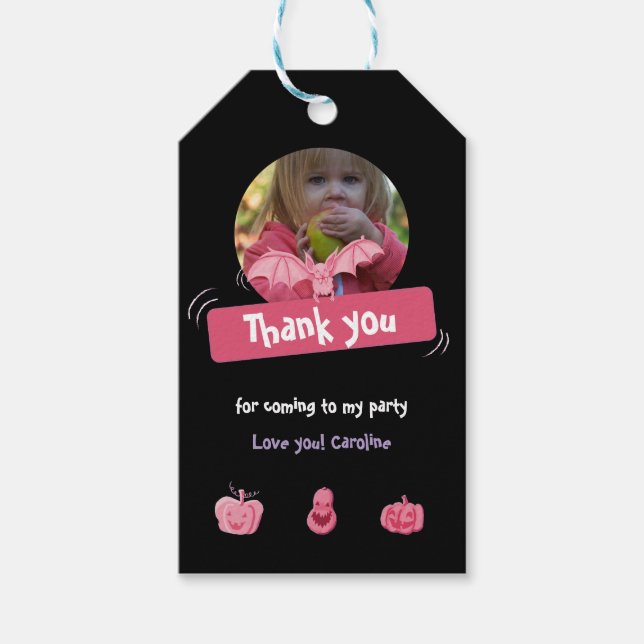 Tack för rosa och Black Halloween-födelsedag Presentetikett (Framsidan)