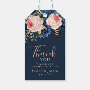 Tack för Rosa och Blommigtar i Midnight Navy Presentetikett
