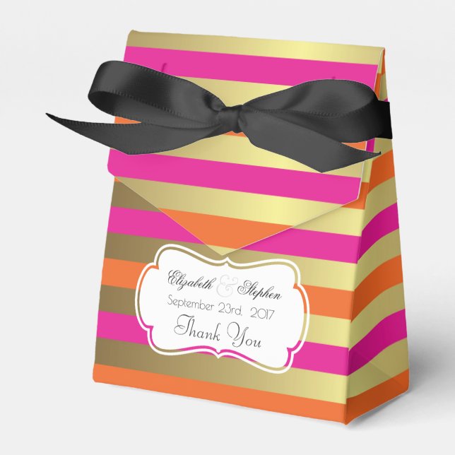 Tack för rosa och Guld Metallic Rand Bröllop Presentaskar (Framsidan Sidan)