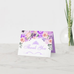 Tack för rosa och lila blommig Quinceanera Inbjudan