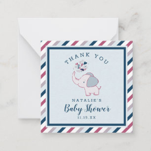 Tack för rosa och marin cute Elephant Baby Shower Anteckningskort