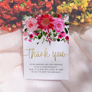 Tack för Rosa och röd Blommigt för babykläder Kort