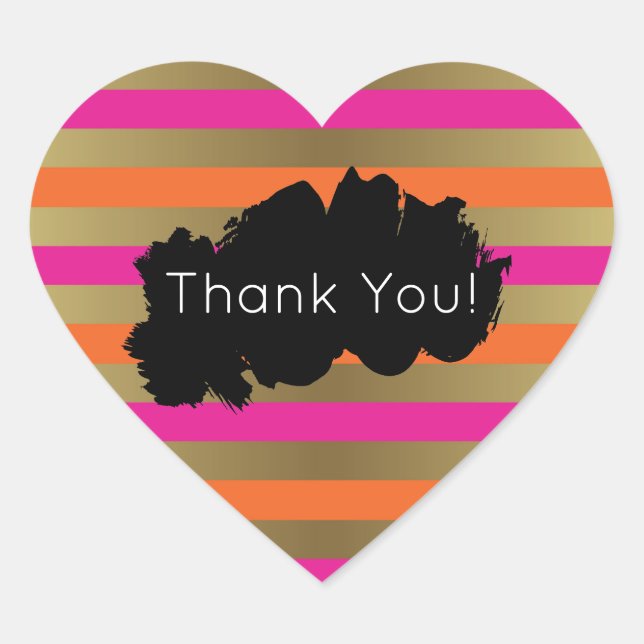 Tack för rosa, Orange och Faux Metallic Guld Rand Hjärtformat Klistermärke (Framsida)