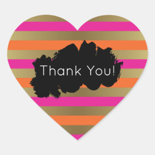 Tack för rosa, Orange och Faux Metallic Guld Rand Hjärtformat Klistermärke