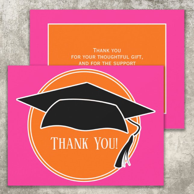 Tack för rosa Orange Studentmössa Kort (Pink and orange graduation cap "thank you" card)